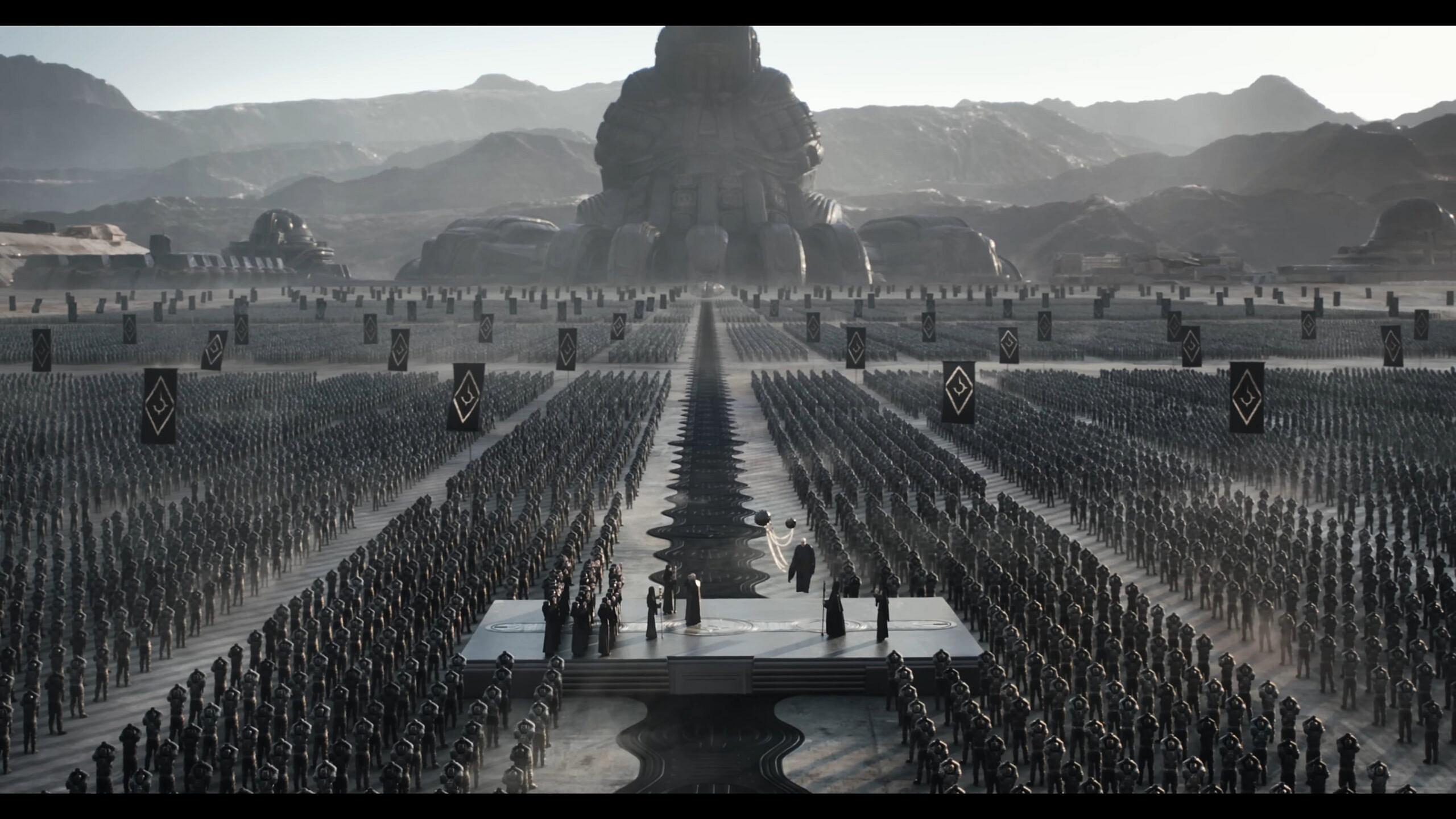 Baron Harkonnen (Stellan Skarsgård) looks out across his vast armies in Dune: Part Two (2023)