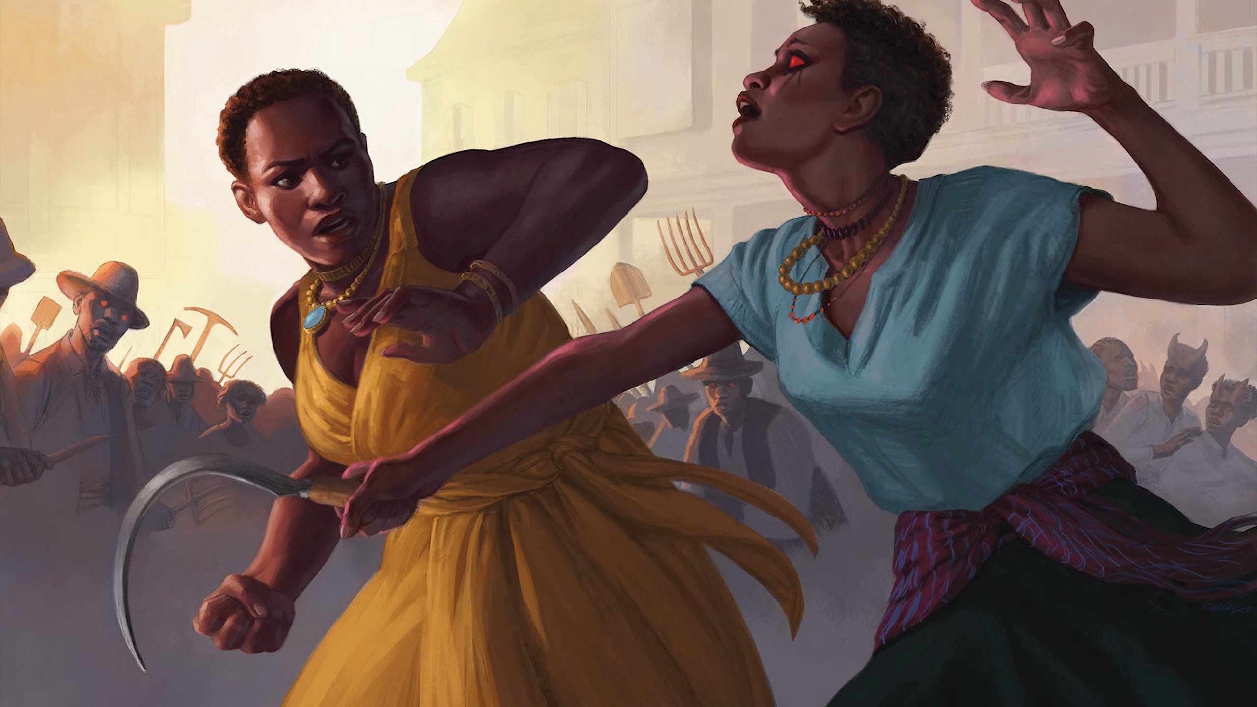 A woman dodges a sickle swing in Written in Blood | Journeys Through The Radiant Citadel l D&D via YouTube