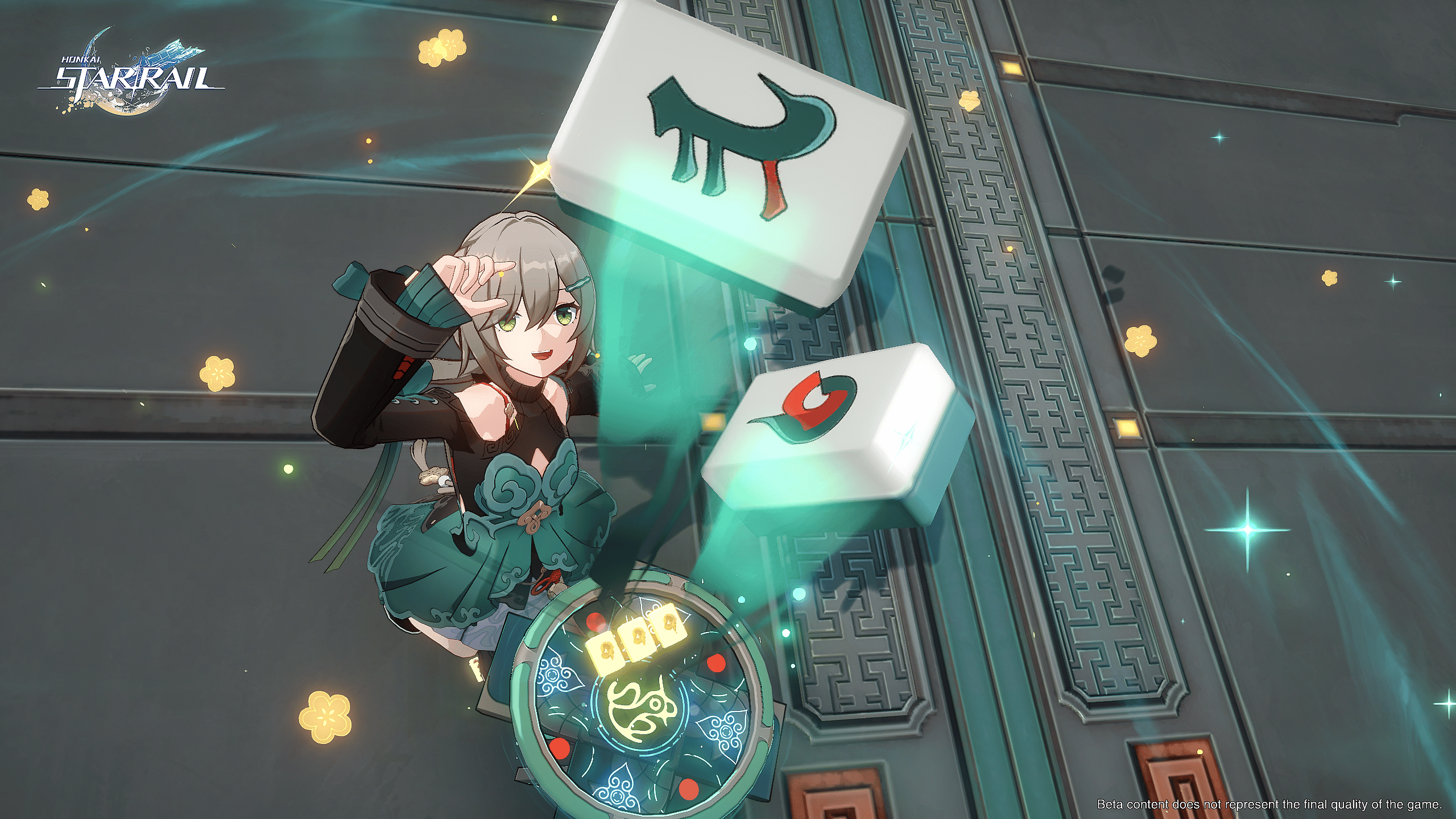Qingque hurls mahjong tiles into the air with delight via Honkai: Star Rail (2023), HoYoverse