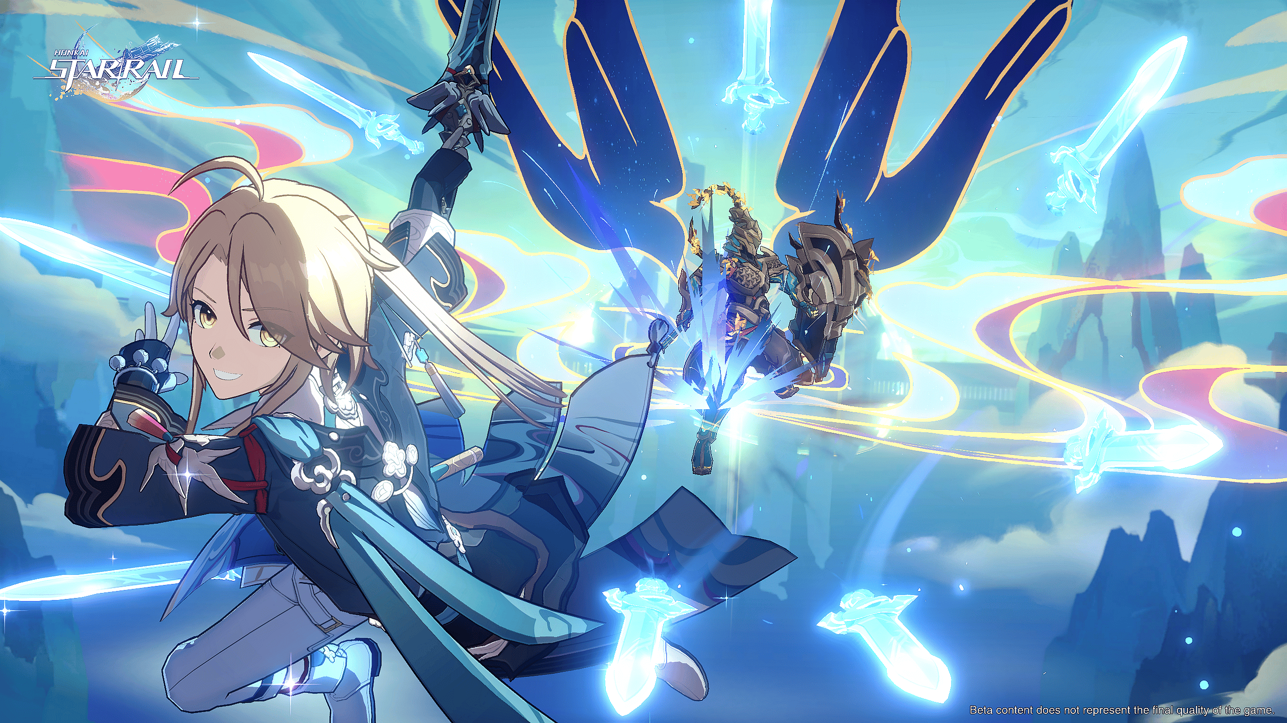 Yangqing slices through a foe with glowing swords via Honkai: Star Rail (2023), HoYoverse