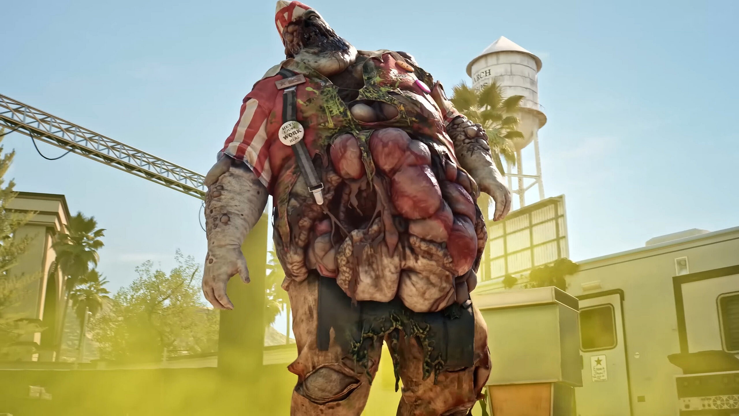 A fast food work enjoys his one court-mandated break in Dead Island 2 (2023), Dambuster Studios