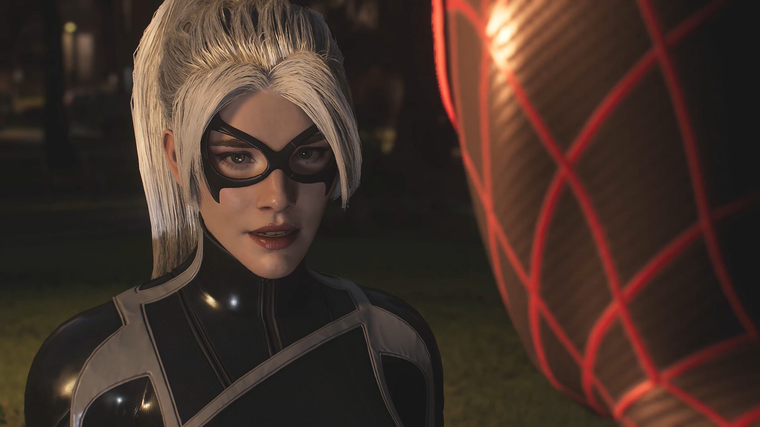 Black Cat (Eric Lindbeck) asks Miles Morales' (Nadji Jeter) for help in Marvel's Spider-Man 2 (2023), Insomniac Games