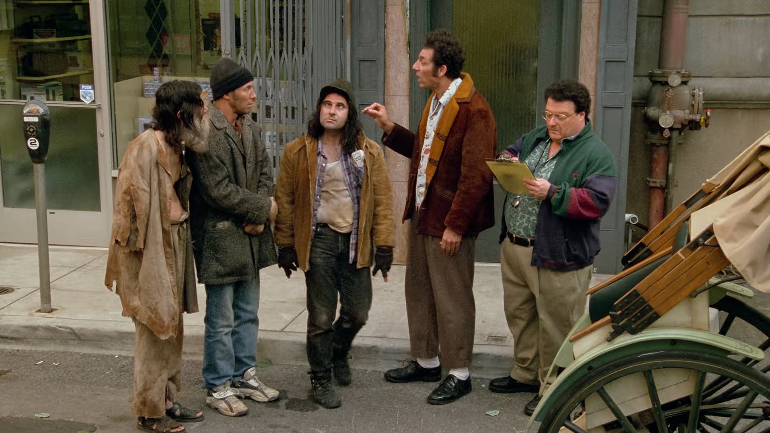 Kramer (Michael Richards) and Newman (Wayne Knight) start a Hong Kong rickshaw business in Seinfeld Season 9 Episode 17 "The Bookstore" (1998), NBC