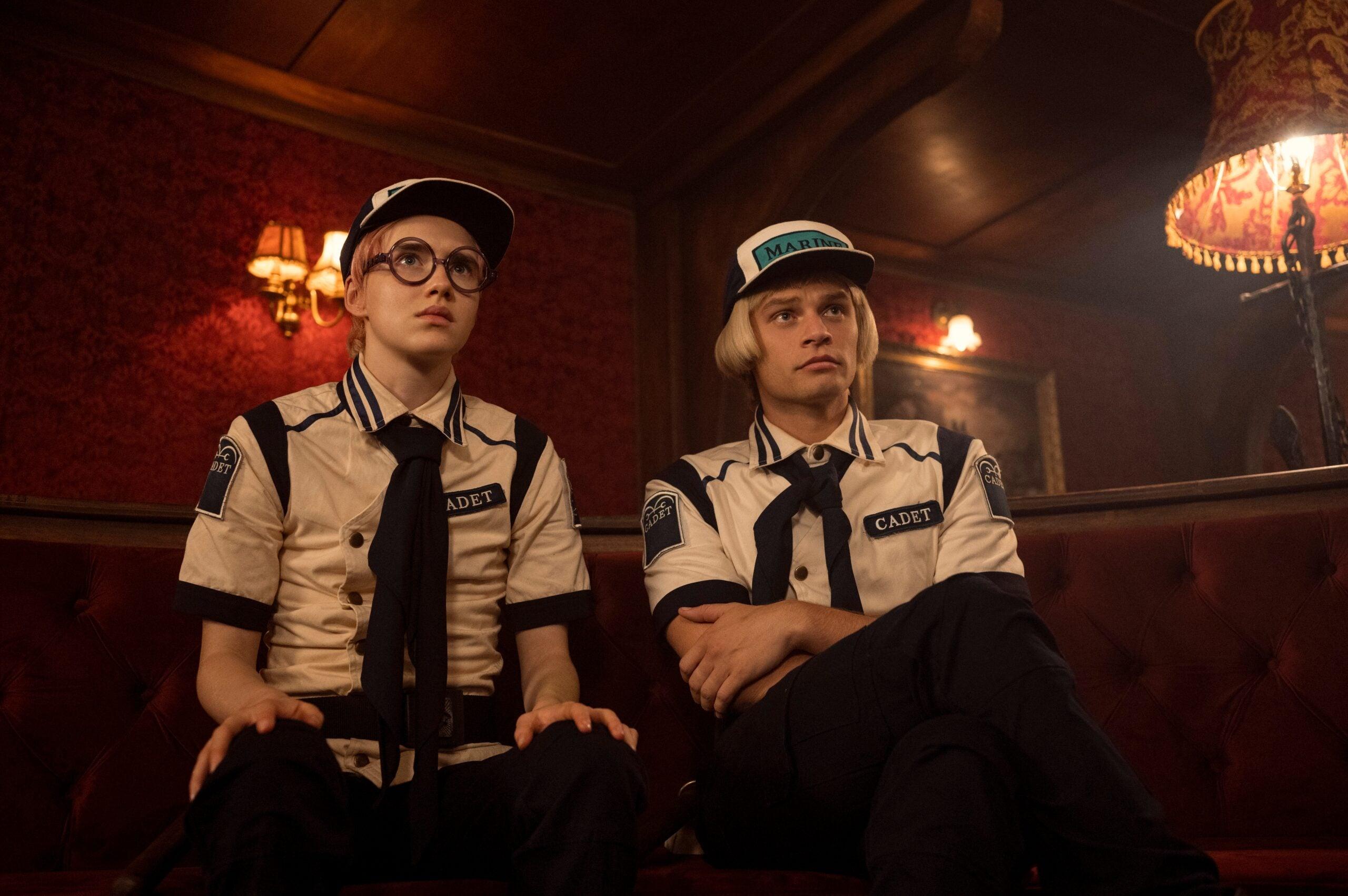 One Piece. (L to R) Morgan Davies as Koby, Aidan Scott as Helmeppo in season 1 of One Piece. Cr. Raquel Fernandes/Netflix © 2023