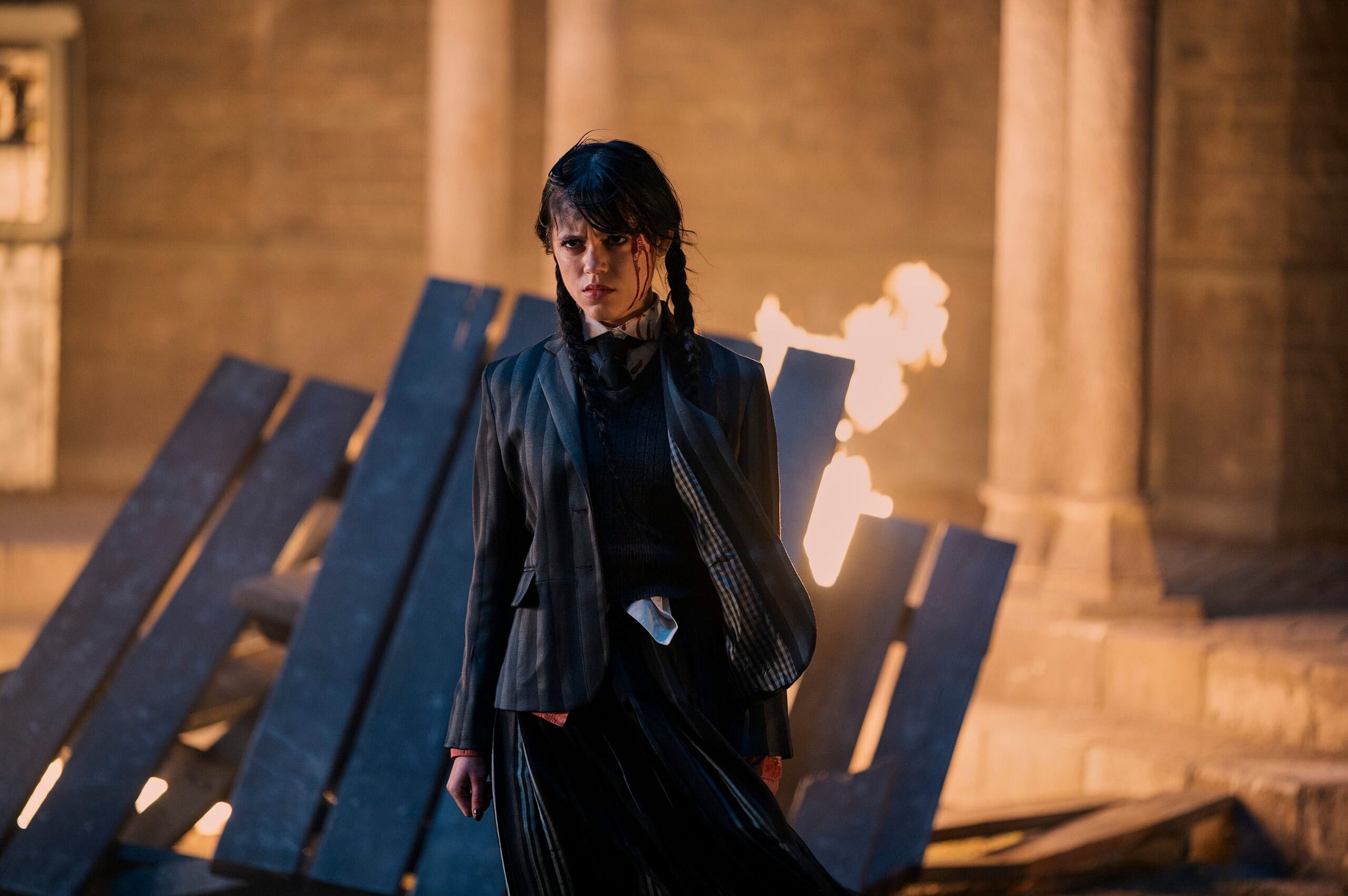 Wednesday. Jenna Ortega as Wednesday Addams in episode 108 of Wednesday. Cr. Vlad Cioplea/Netflix © 2022