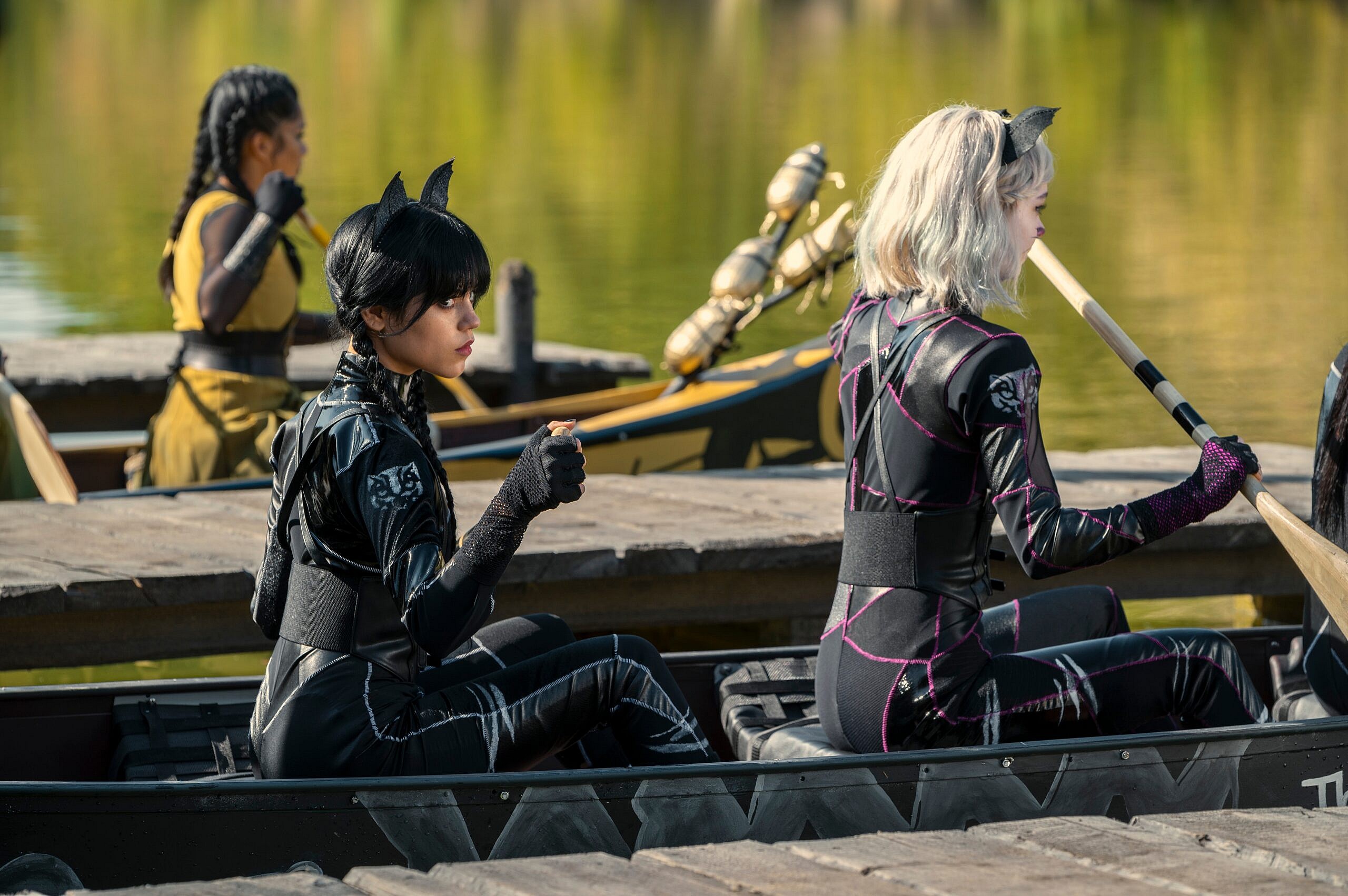 Wednesday. (L to R) Jenna Ortega as Wednesday Addams, Emma Myers as Enid Sinclair in episode 102 of Wednesday. Cr. Vlad Cioplea/Netflix © 2022