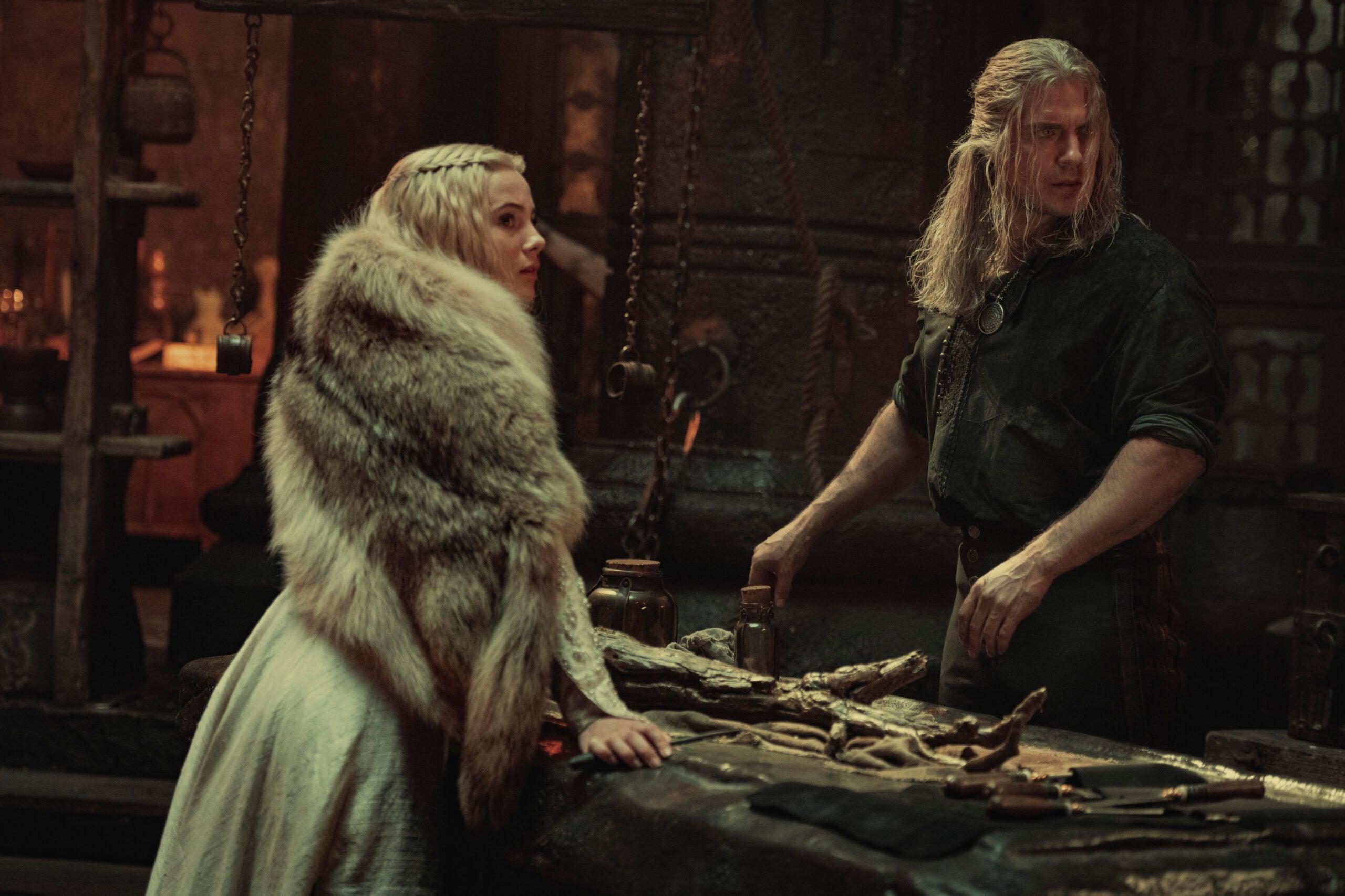 Geralt (Henry Cavill) and Ciri (Ferya Allan) take an inventory of their equipment in The Witcher Season 2 Episode 2 “Kaer Morhen” (2021) via Netflix