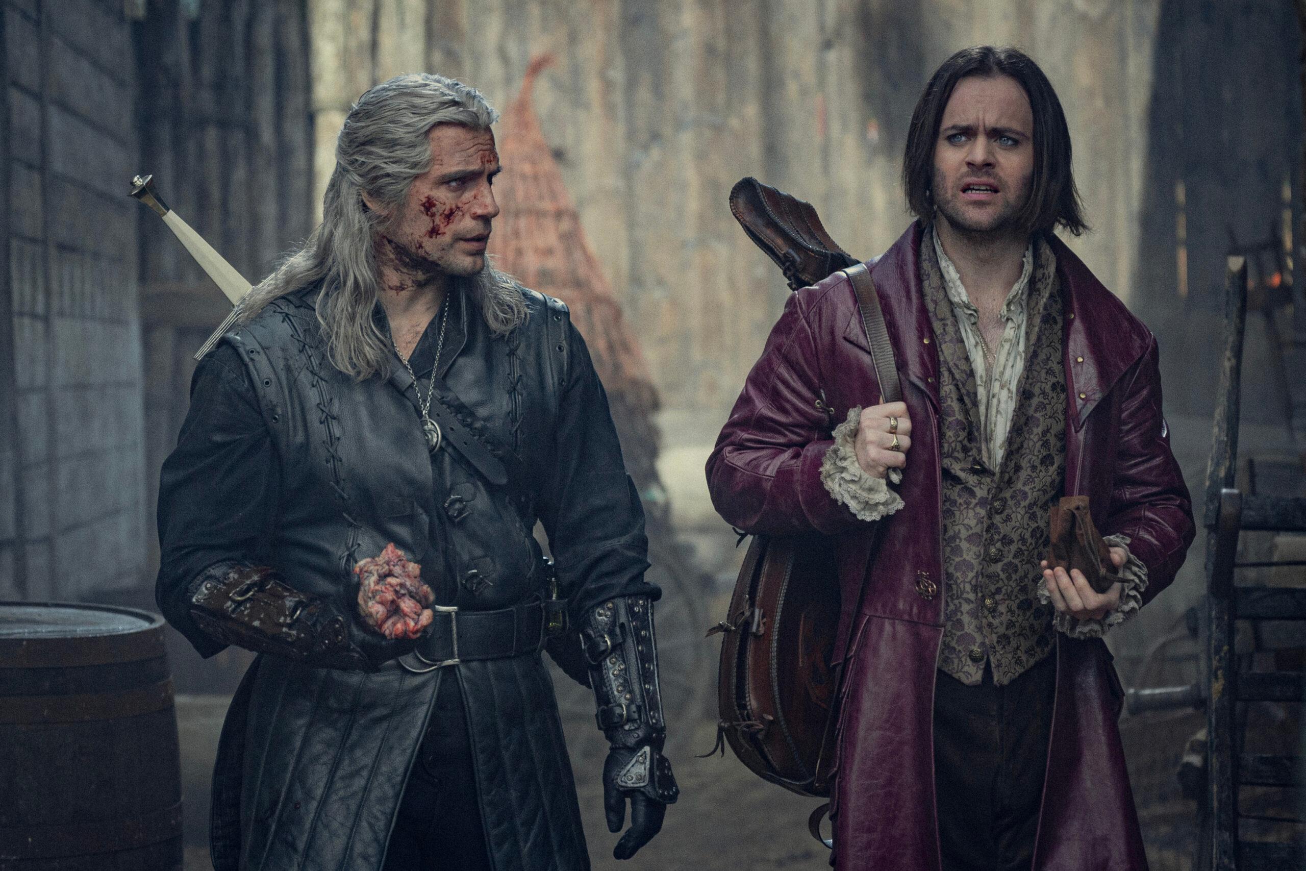Geralt (Henry Cavill) argues with Jaskier (Joey Batey) in The Witcher Season 3 Episode 2 "Unbound"" (2023), Netflix