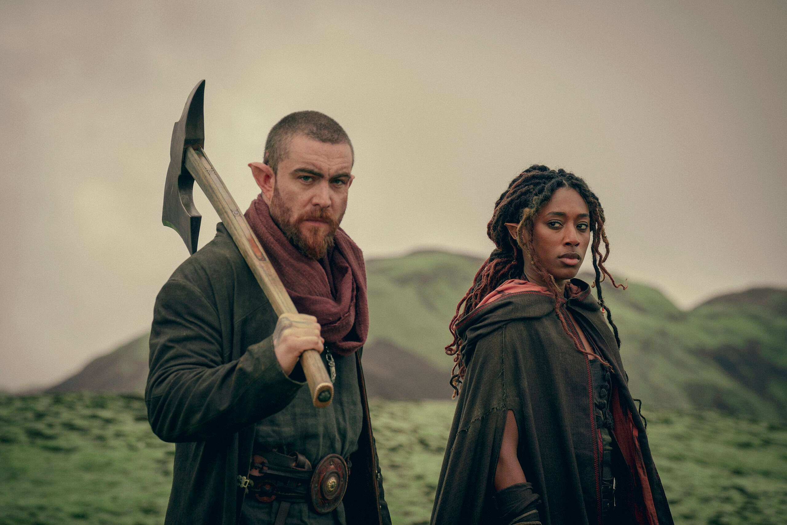 Laurence O’Fuarain as Fjall, Sophia Brown as Éile, in The Witcher: Blood Origin (2022) via Netflix