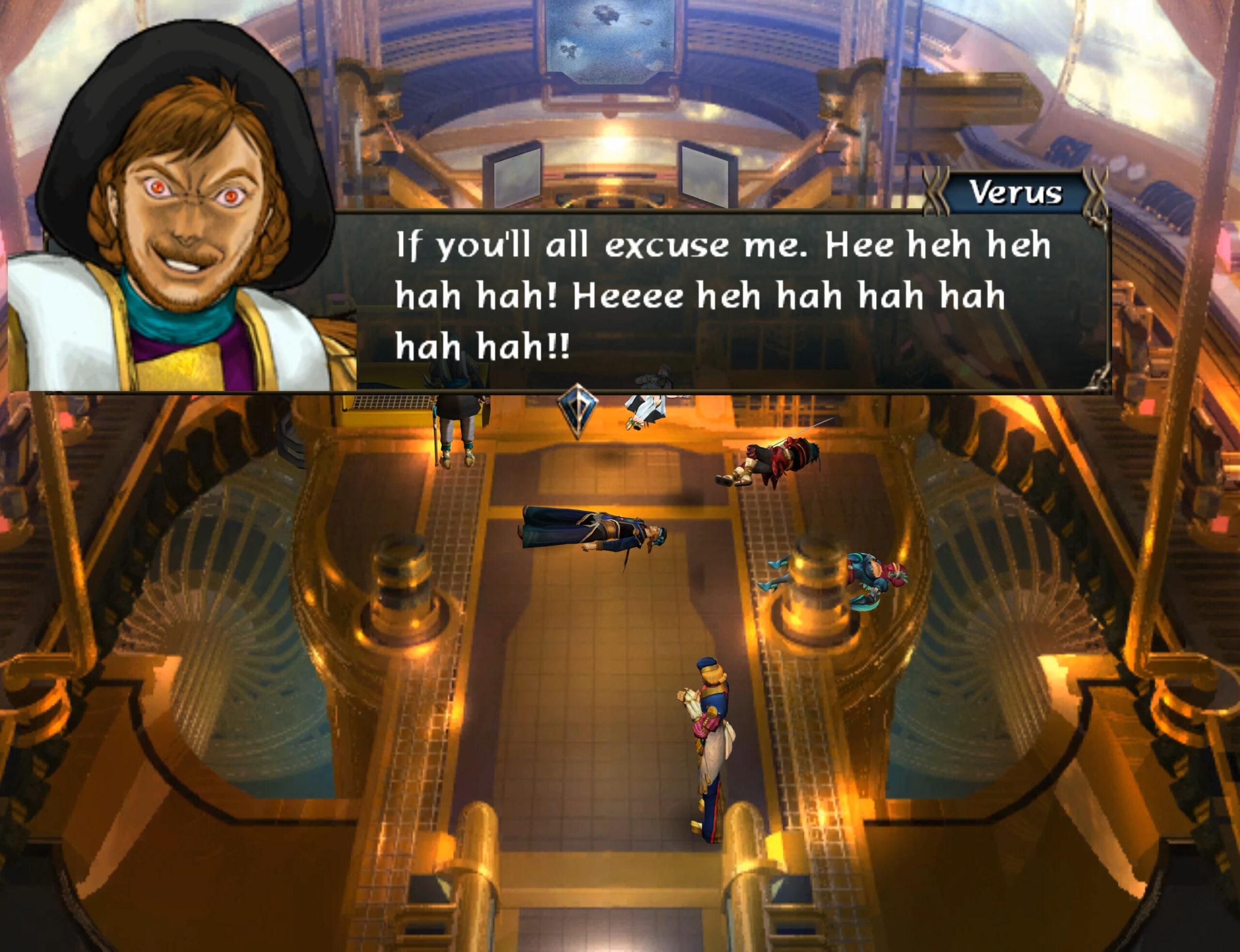 Verus (Roger Jackson) does his best Adam Sessler impression in Baten Kaitos: Origins (2006), Bandai Namco