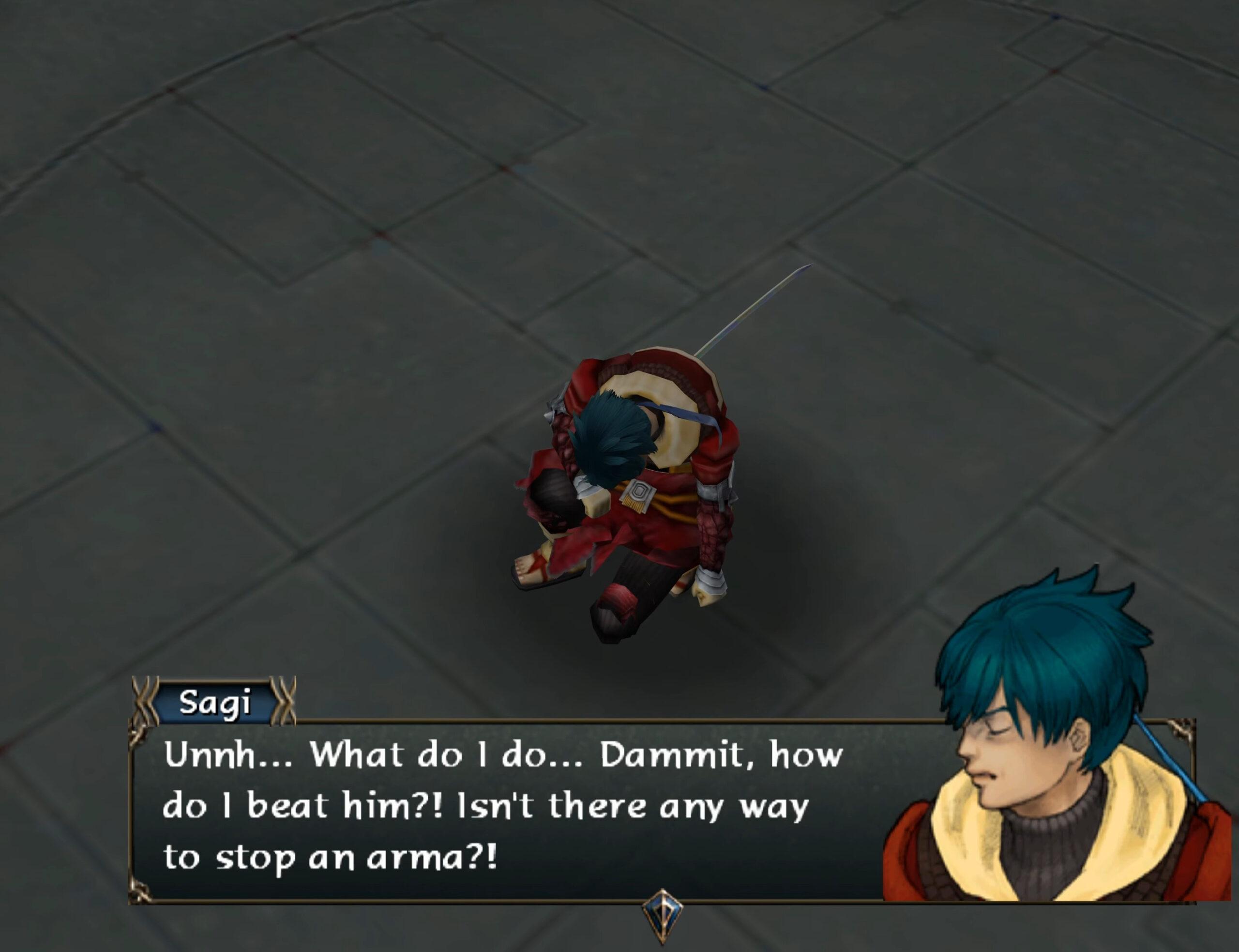 Sagi (Crawford Wilson) finds himself on the ropes in Baten Kaitos: Origins (2006), Bandai Namco