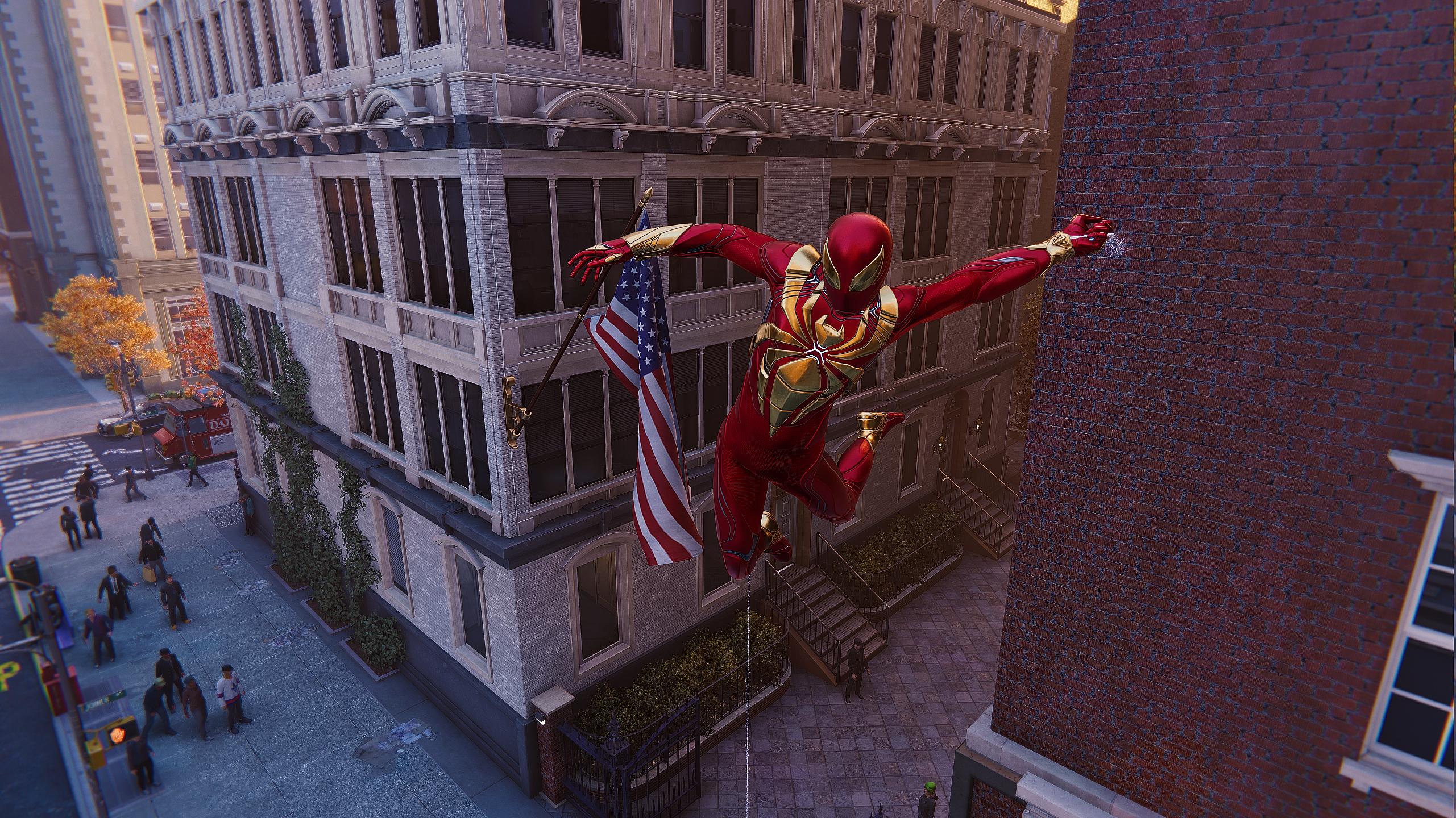 Spider-Man (Yuri Lowenthal) dons the Iron Spider armor in Marvel's Spider-Man Remastered (2022)