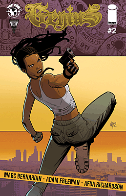 Skyline #2 comic book cover featuring a woman in action pose against Los Angeles cityscape