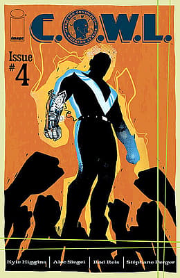 C.O.W.L. Issue 4 comic book cover featuring silhouetted superhero figure surrounded by crowd