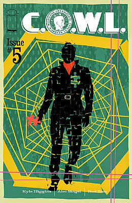 C.O.W.L. Issue 5 comic book cover featuring silhouetted figure in geometric wireframe design