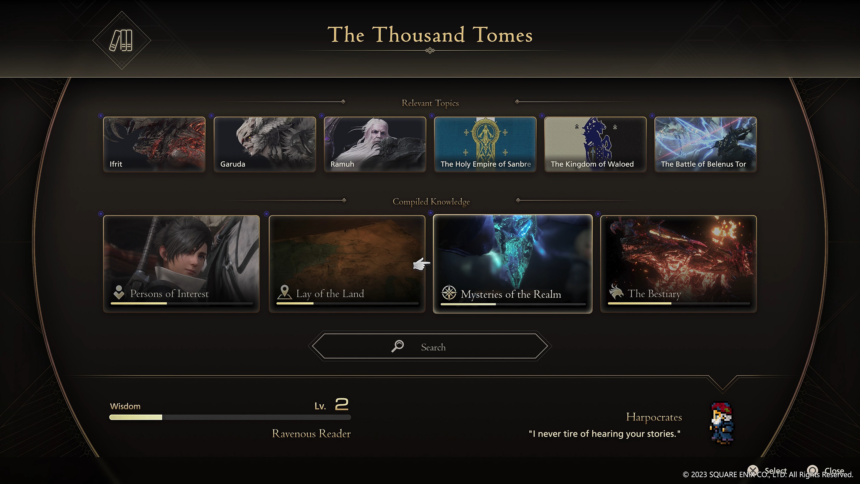 Harpocrates offers the players numerous tomes to learn about the realm via Final Fantasy XVI (2023), Square Enix