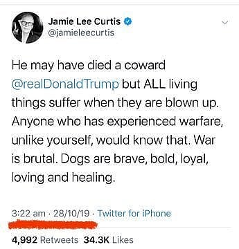 Jamie Lee Curtis Strange Tweet 10/19