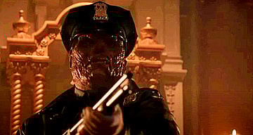 Undead man with a badge (Robert Z'Dar) rides shotgun in Maniac Cop 3: Badge of Silence (1992), First Look Films/HBO