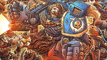 Marneus Calgar throws himself into the heat of battle in James Stokoe's variant cover to Warhammer 40,000: Marneus Calgar Vol 1 #2 (2020), Marvel Comics