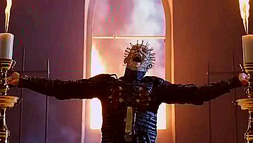 Hell Priest (Doug Bradley) preaches the gospel of pain in Hellraiser III: Hell on Earth (1992), Miramax Films