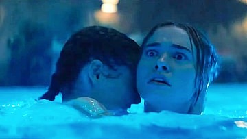 Johnny Sequoyah and Jessica Alexander take an intimate dip at the wrong time in Primate (2026), Paramount Pictures