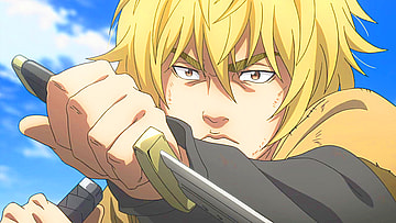 Thorfinn (Yūto Uemura) challenges Thorkell (Akio Ōtsuka) to a duel in Vinland Saga Season 1 Episode 3 