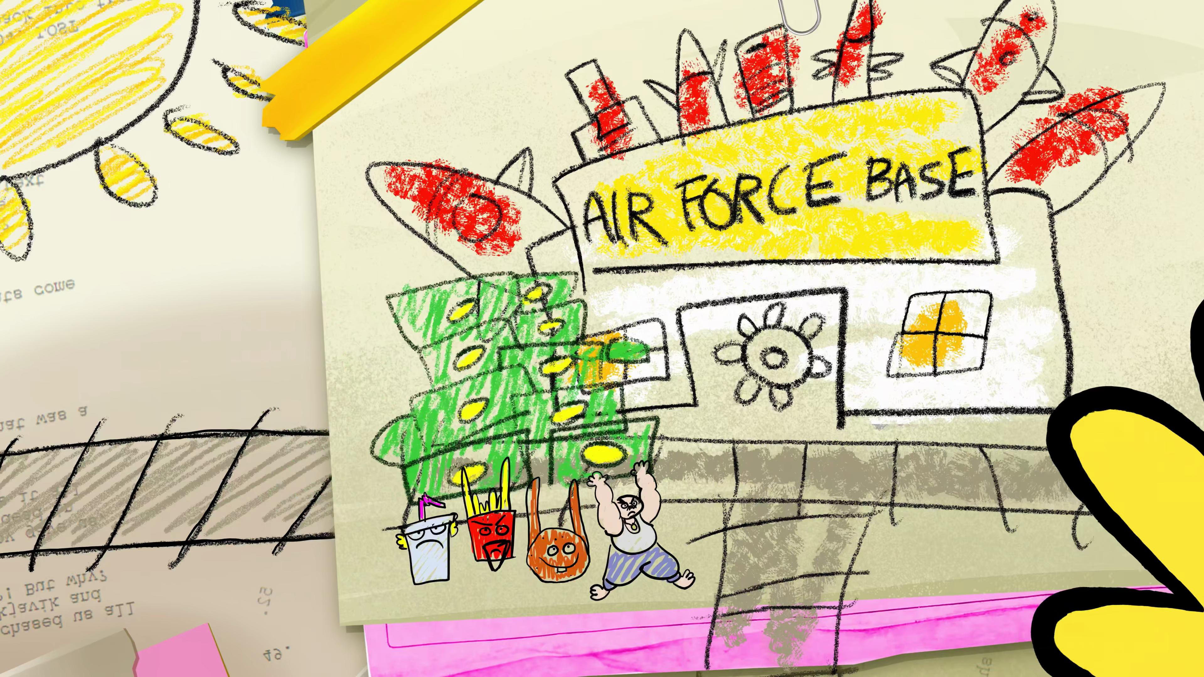 Master Shake (Dana Snyder) details his plan for taking down Amazin Carl (Dave Willis) lets his patriotism spark his fighting spirit in Aqua Teen Forever: Plantasm (2022) Williams Street via Blu-ray