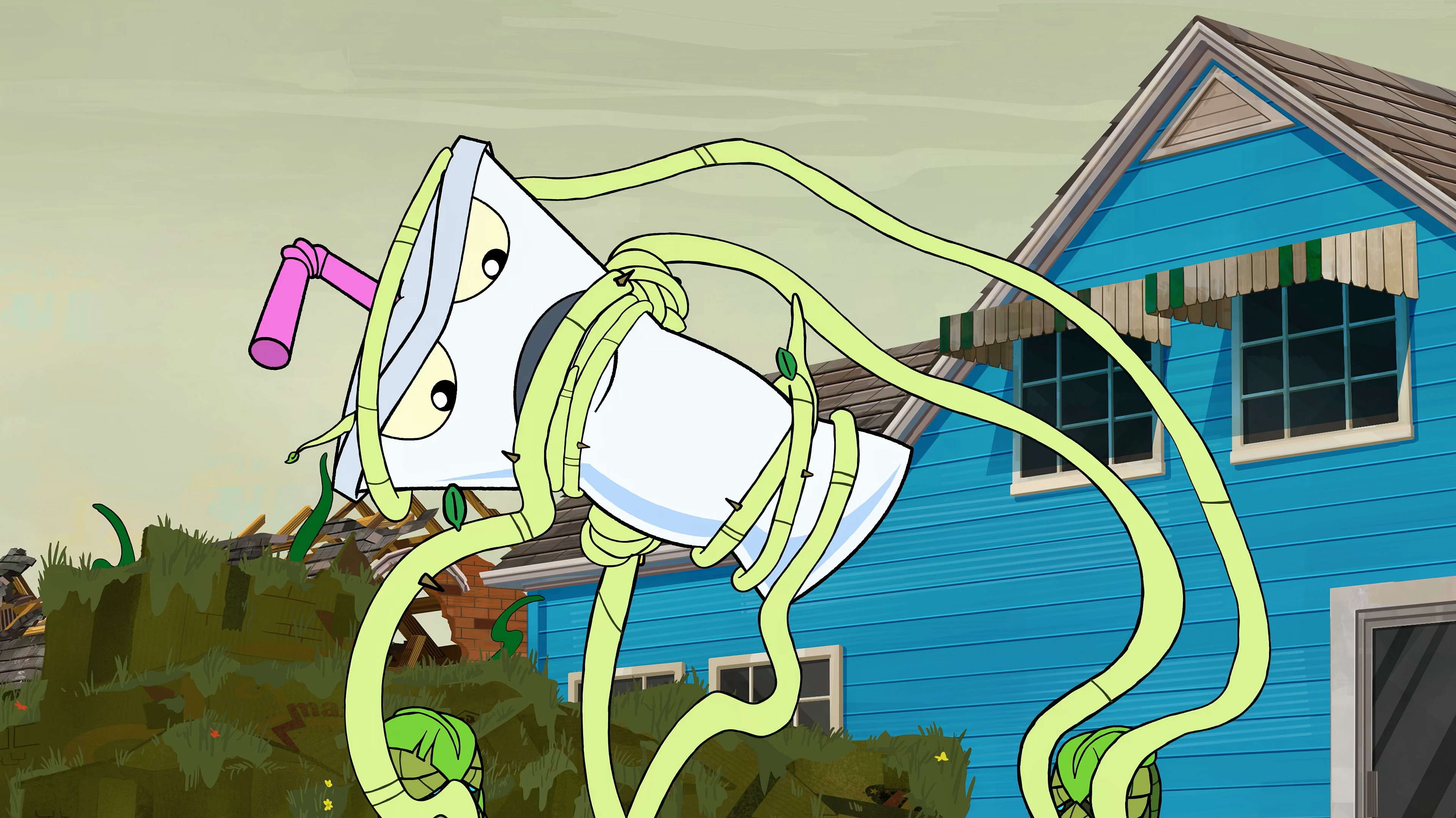 Master Shake (Dana Snyder) finds himself in the grasps of the Plantasm in Ignignokt (Dave Willis) and Err (Matt Maiellaro) literally steal the scene in Aqua Teen Forever: Plantasm (2022) Williams Street via Blu-ray