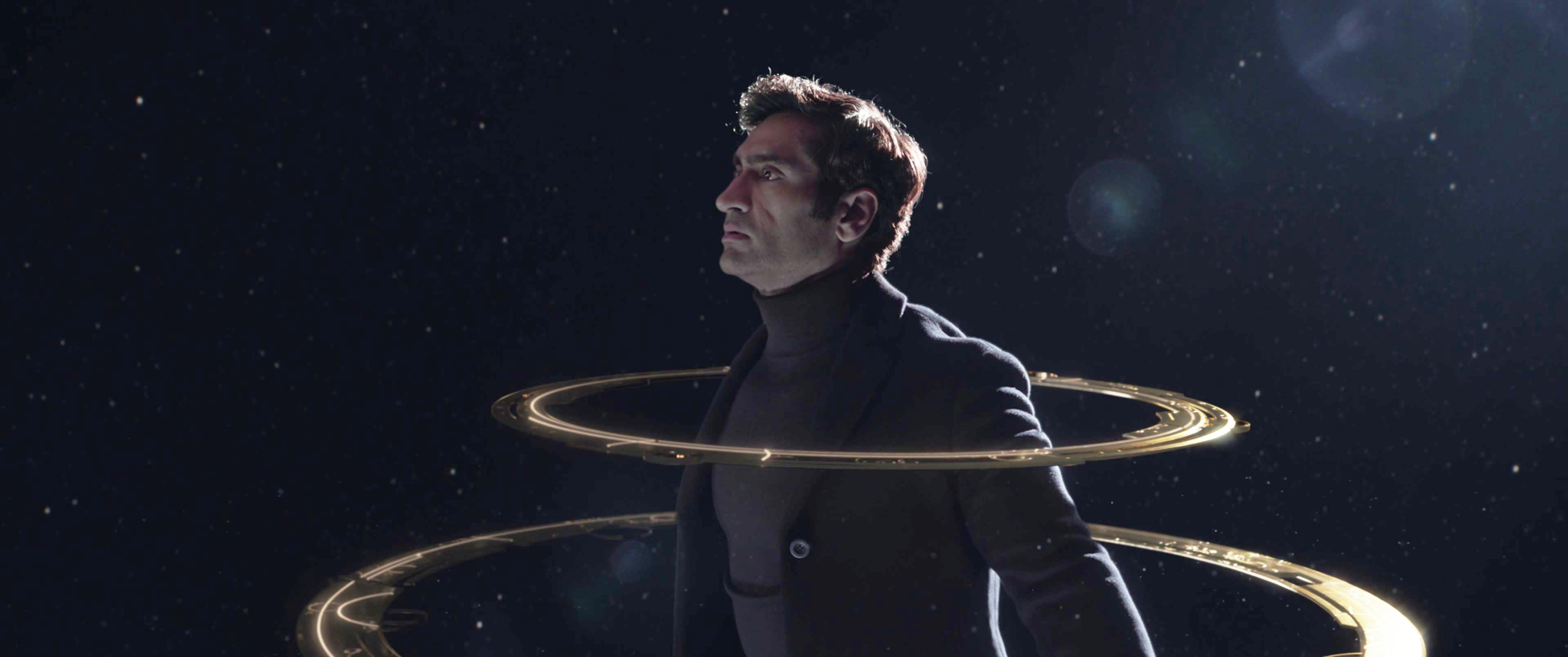 Kingo (Kumail Nanjiani) is abducted by Arishem to face punishment for his defiance in Eternals (2021), Marvel Entertainment