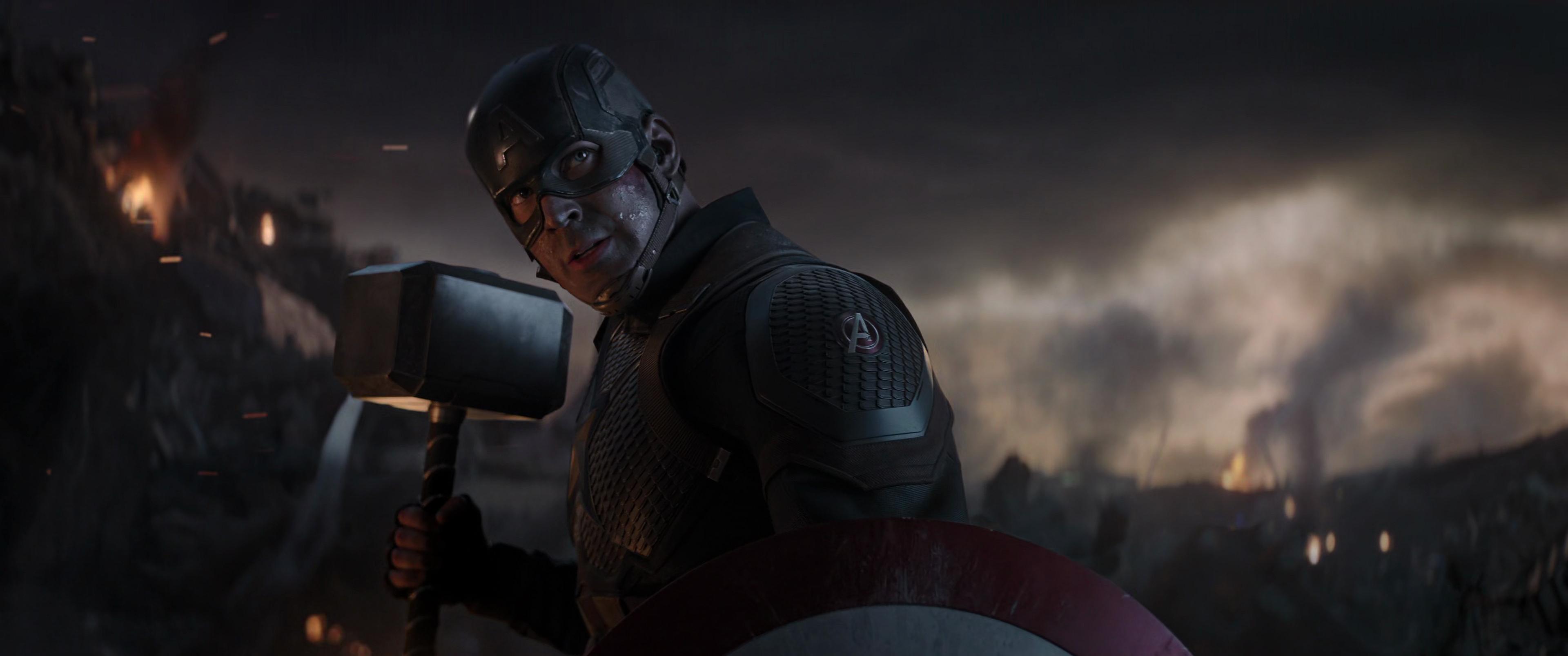 Captain America (Chris Evans) proves worthy of Mjolnir in Avengers: Endgame (2019), Marvel