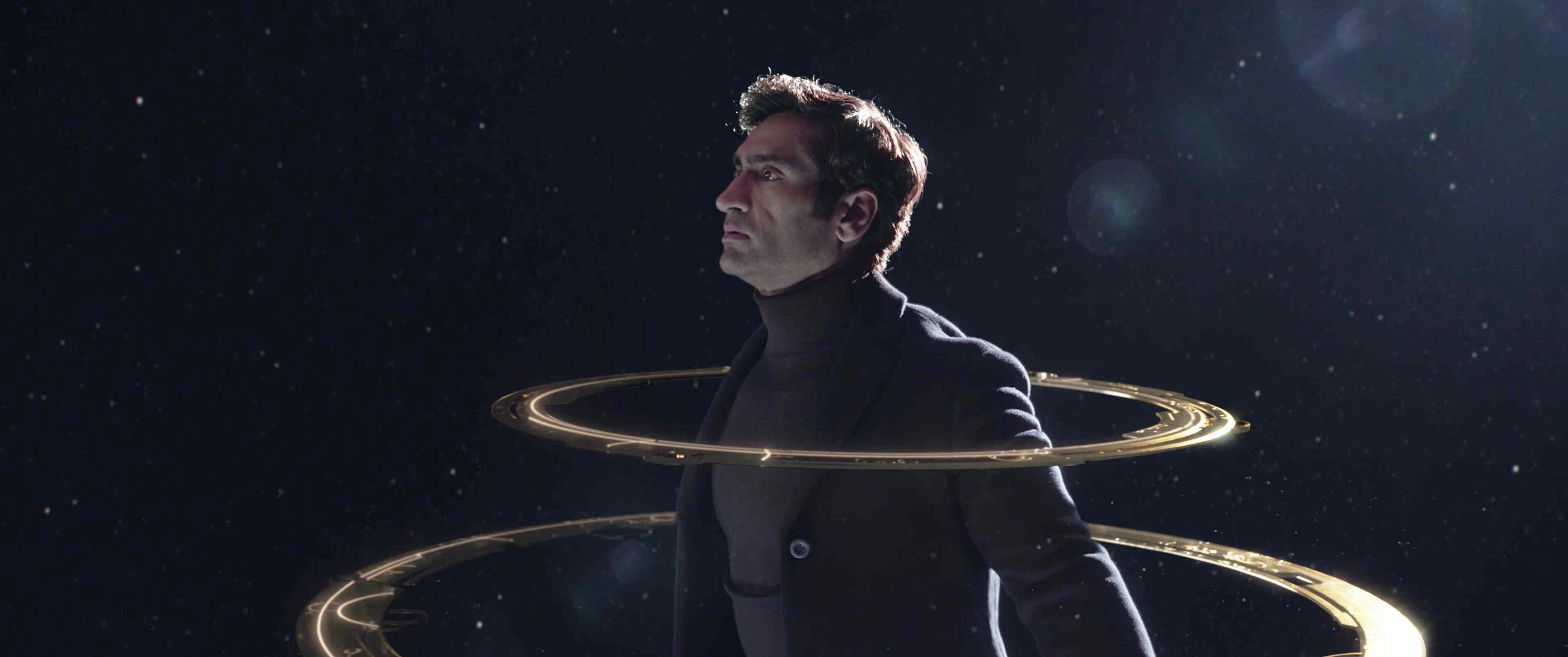 Kingo (Kumail Nanjiani) is abducted by Arishem to face punishment for his defiance in Eternals (2021), Marvel Entertainment