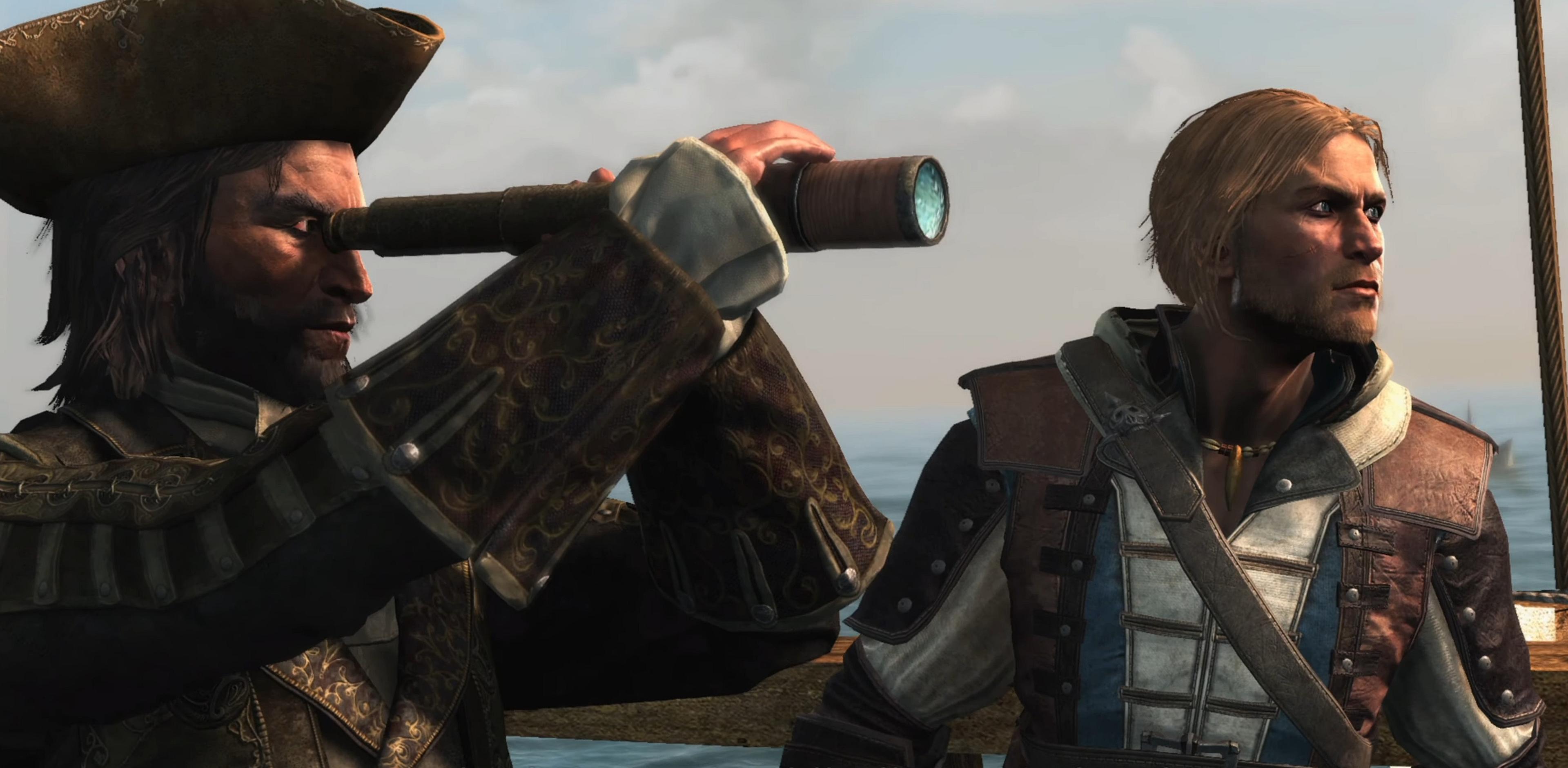 Edward (Matt Ryan) and Blackbeard (Mark Bonnar) plan an attack in Assassin's Creed IV: Black Flag
