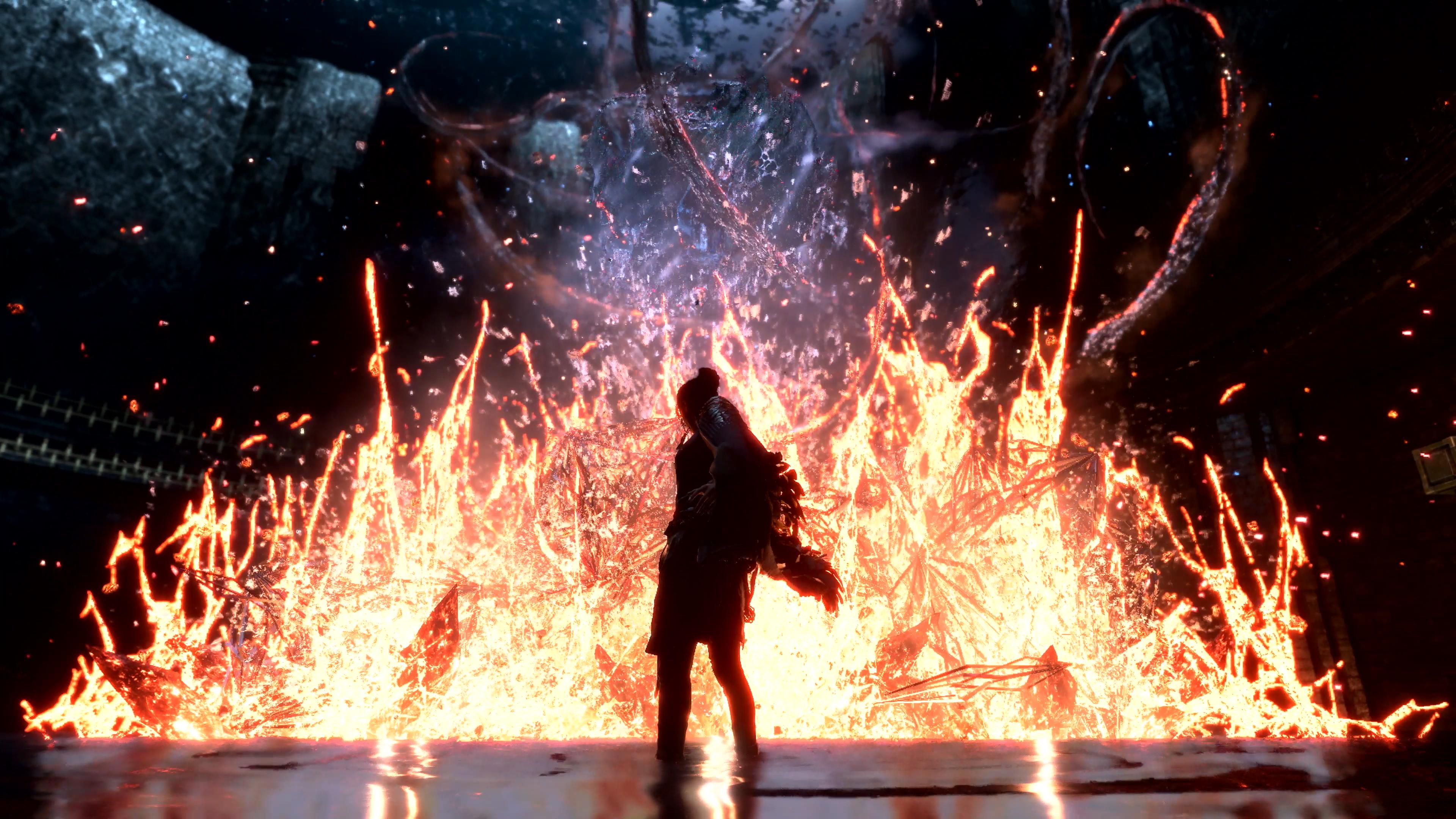 Freya (Ella Balinska) faces the flames of the Tantas in Forspoken (2023), Square Enix