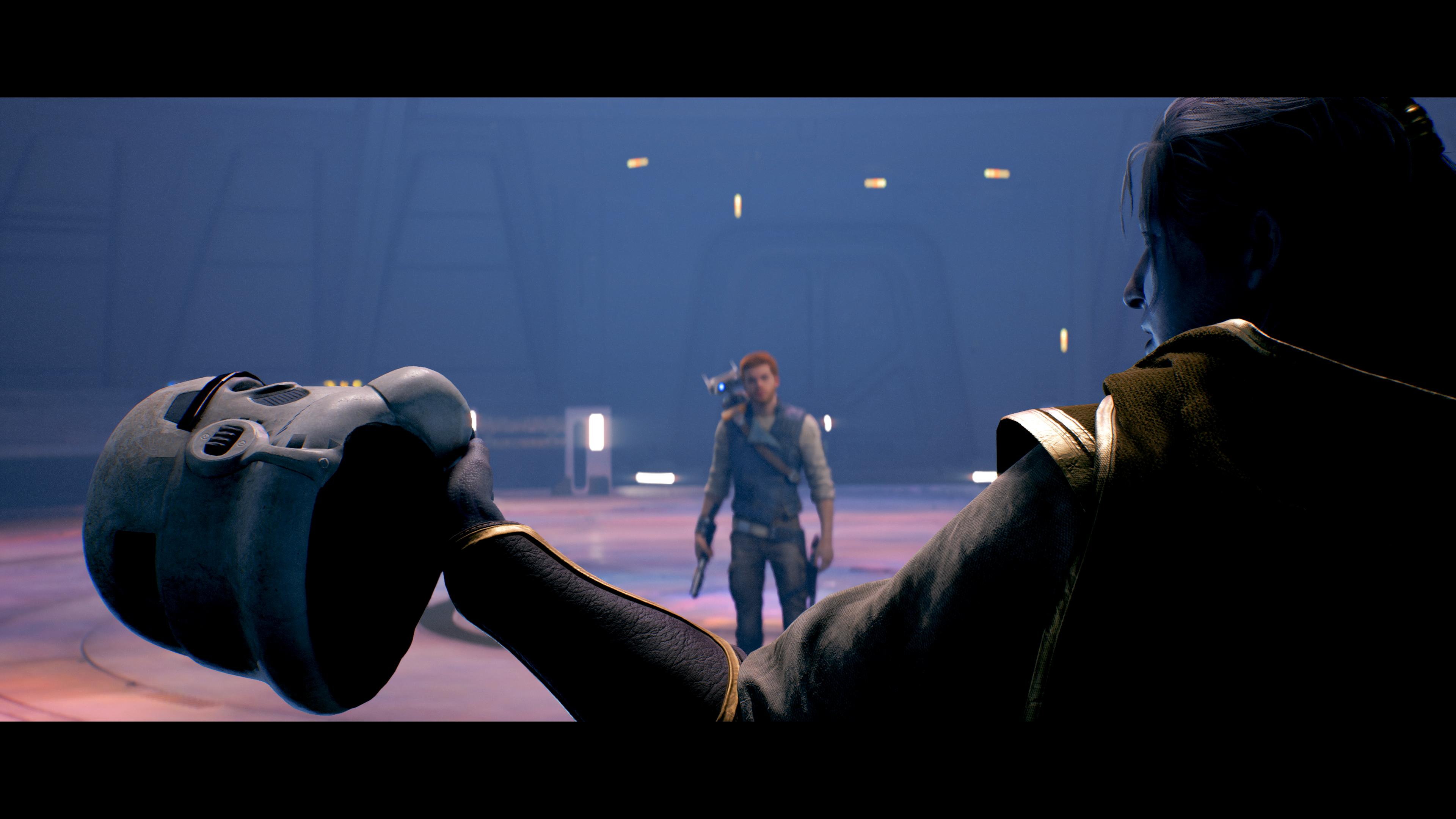 A mysterious figure in High Republic robes derides Cal for failing to stop the Galactic Empire via Star Wars Jedi Survivor (2023), EA