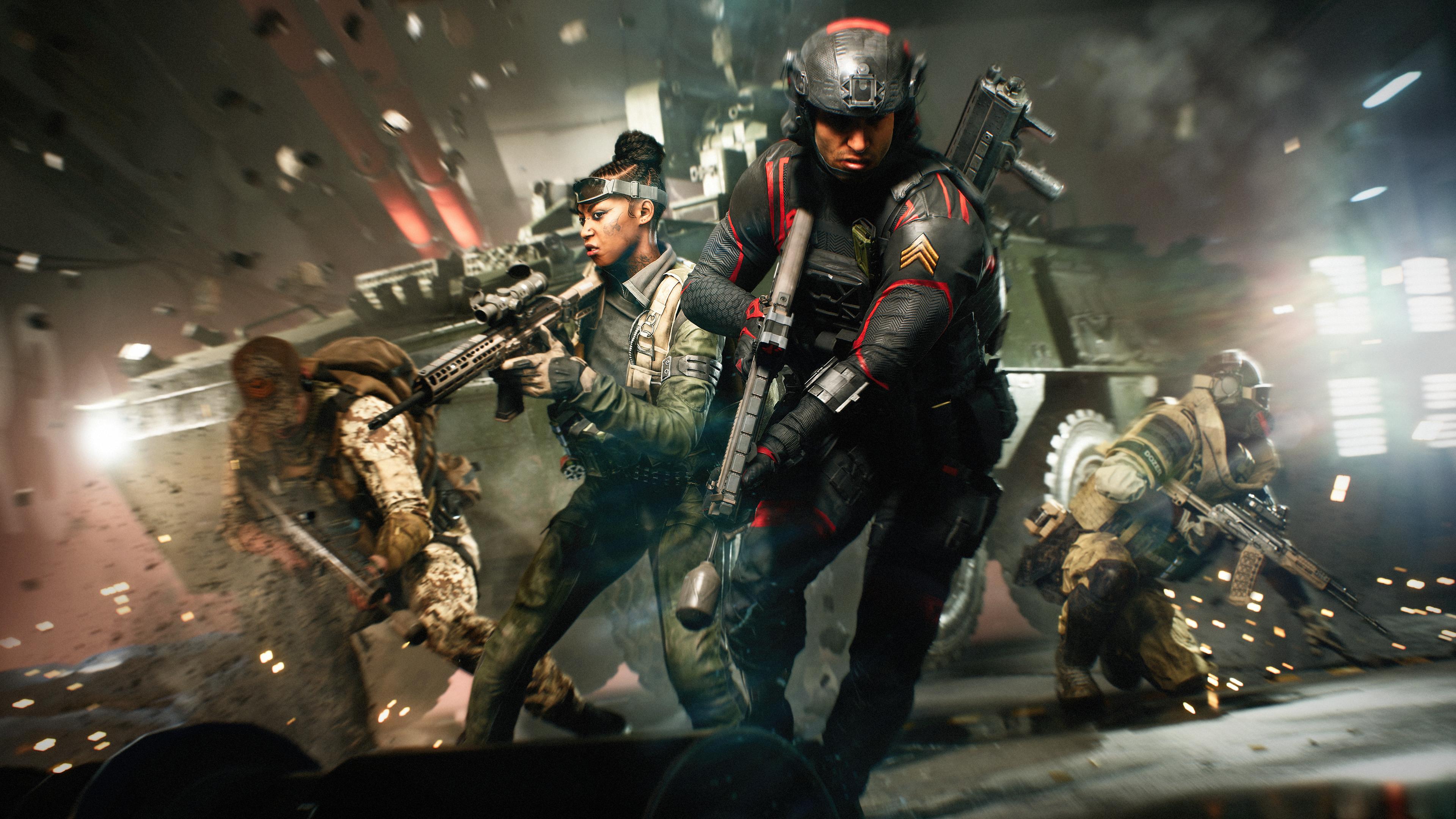 Troops storm the building as an APC smashes through a wall via Battlefield 2042 (2021), Electronic Arts