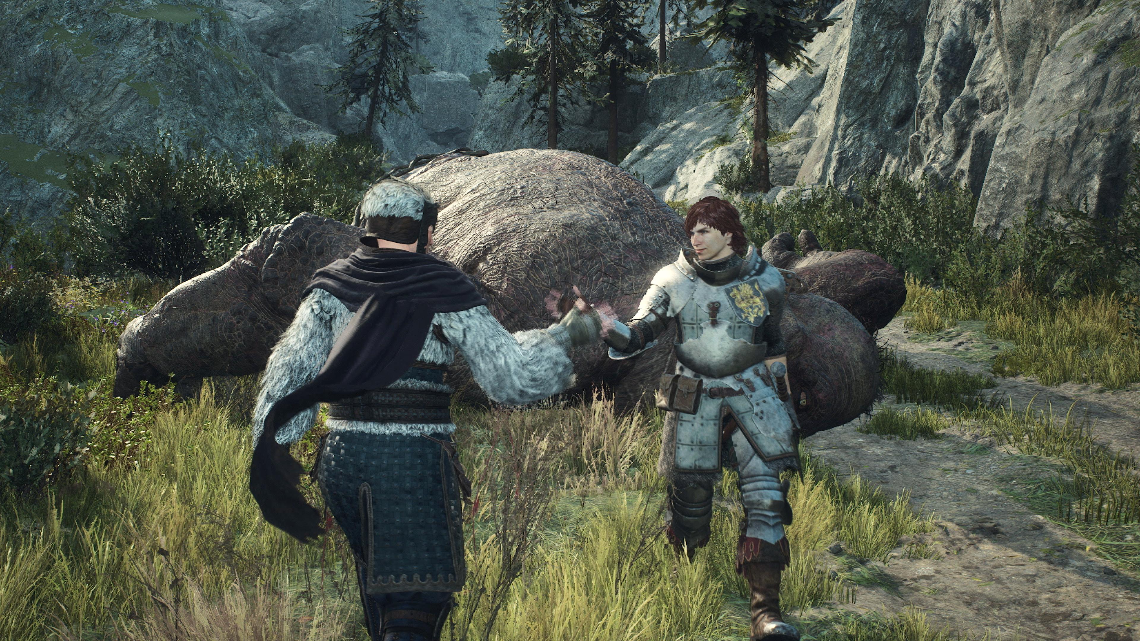 The Arisen congraultes his Pawn on a fight well won in Dragon's Dogma (2024), Capcom