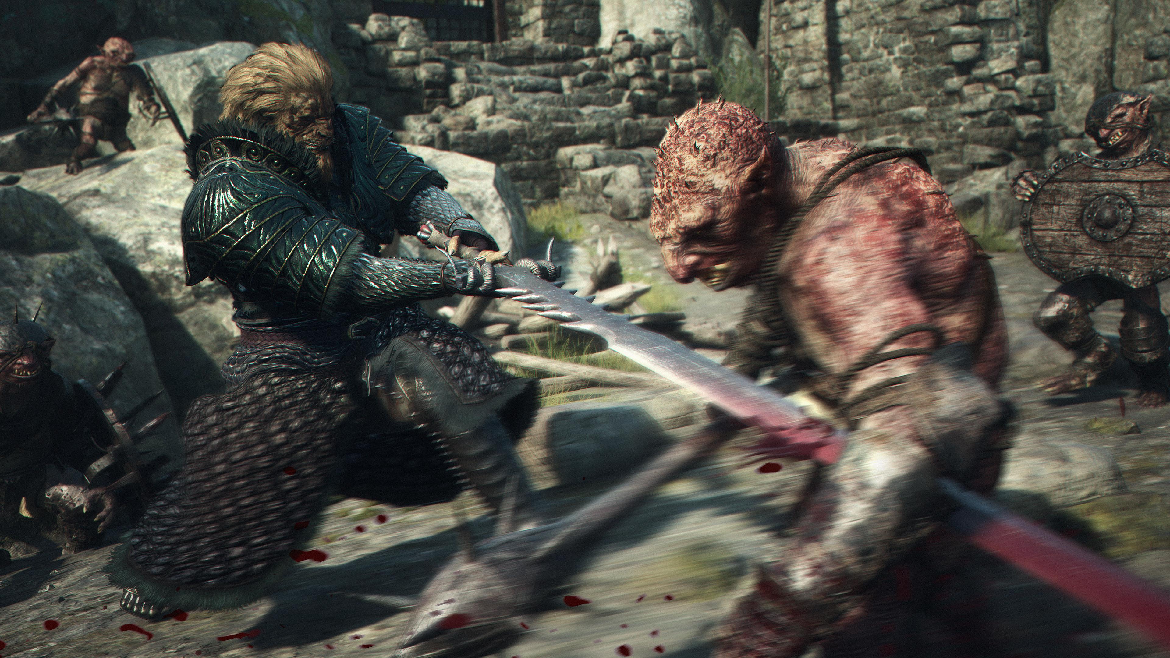 The Arisen takes a swing at a goblin in Dragon's Dogma 2 (2024), Capcom