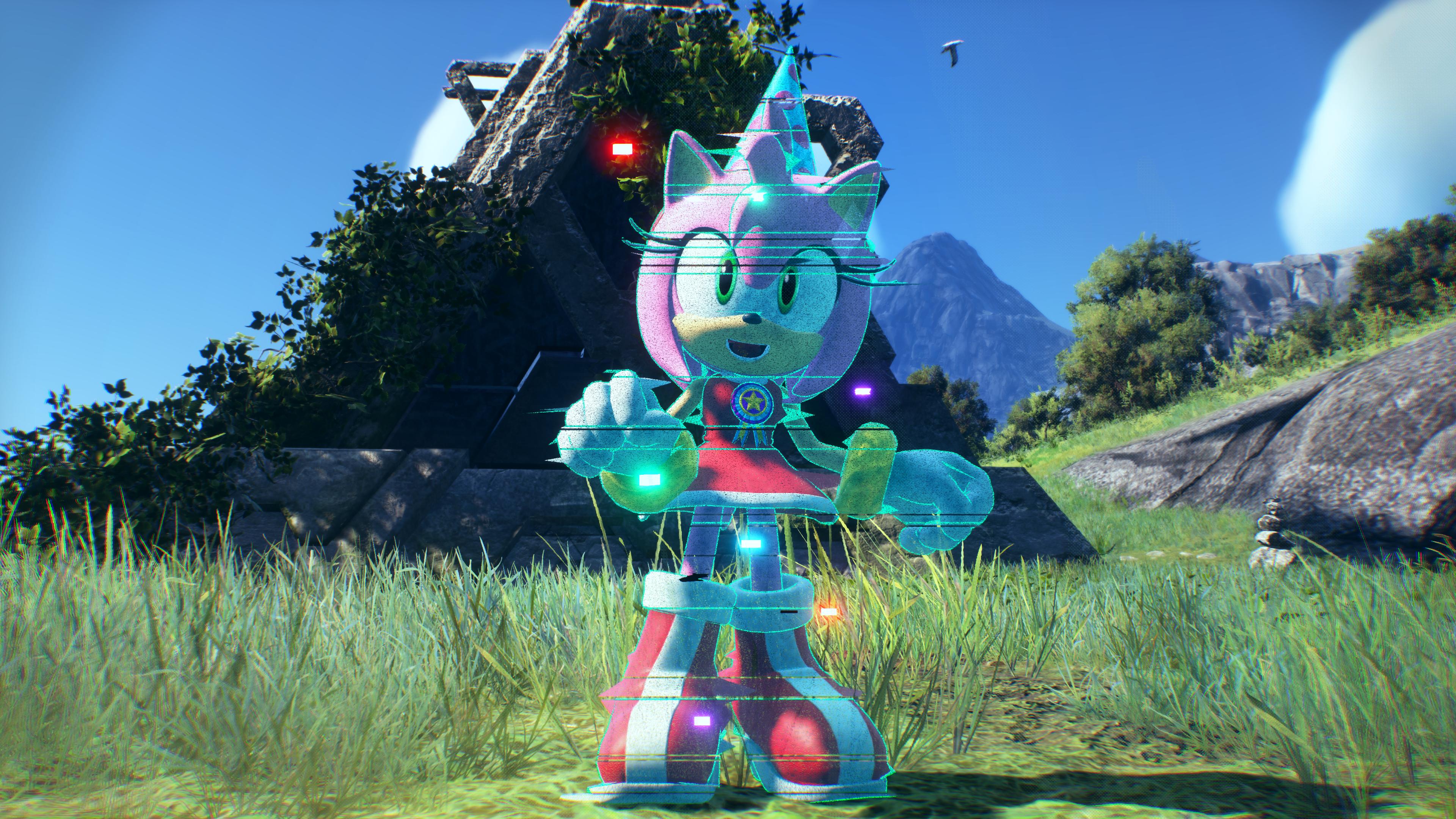 A digitized Amy (Cindy Robinson) celebrates Sonic's birthday in Sonic Frontiers (2022), Sega