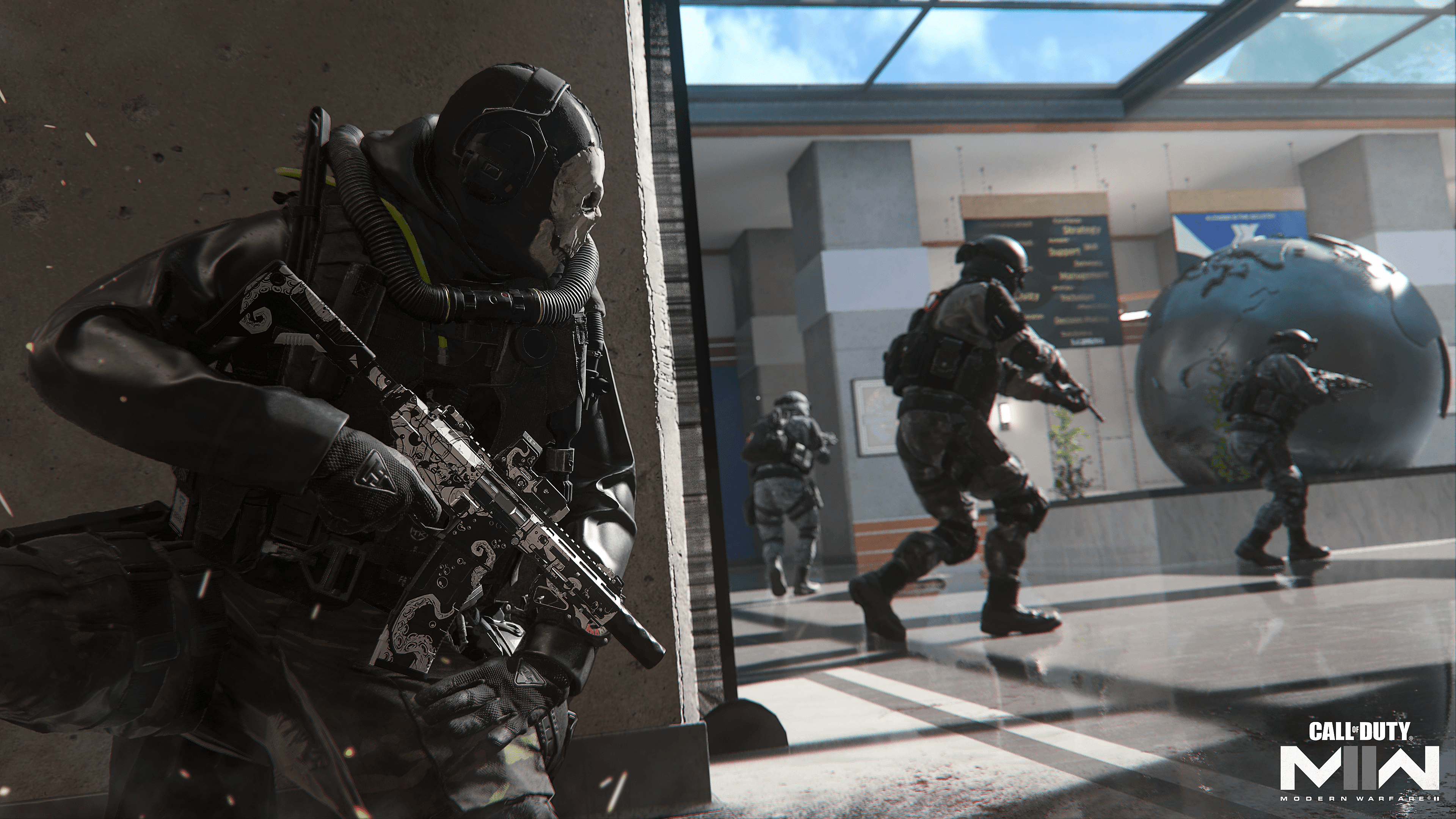 Ghost readies an ambush inside the Himmelmatt Expo in Call of Duty: Modern Warfare II (2022)