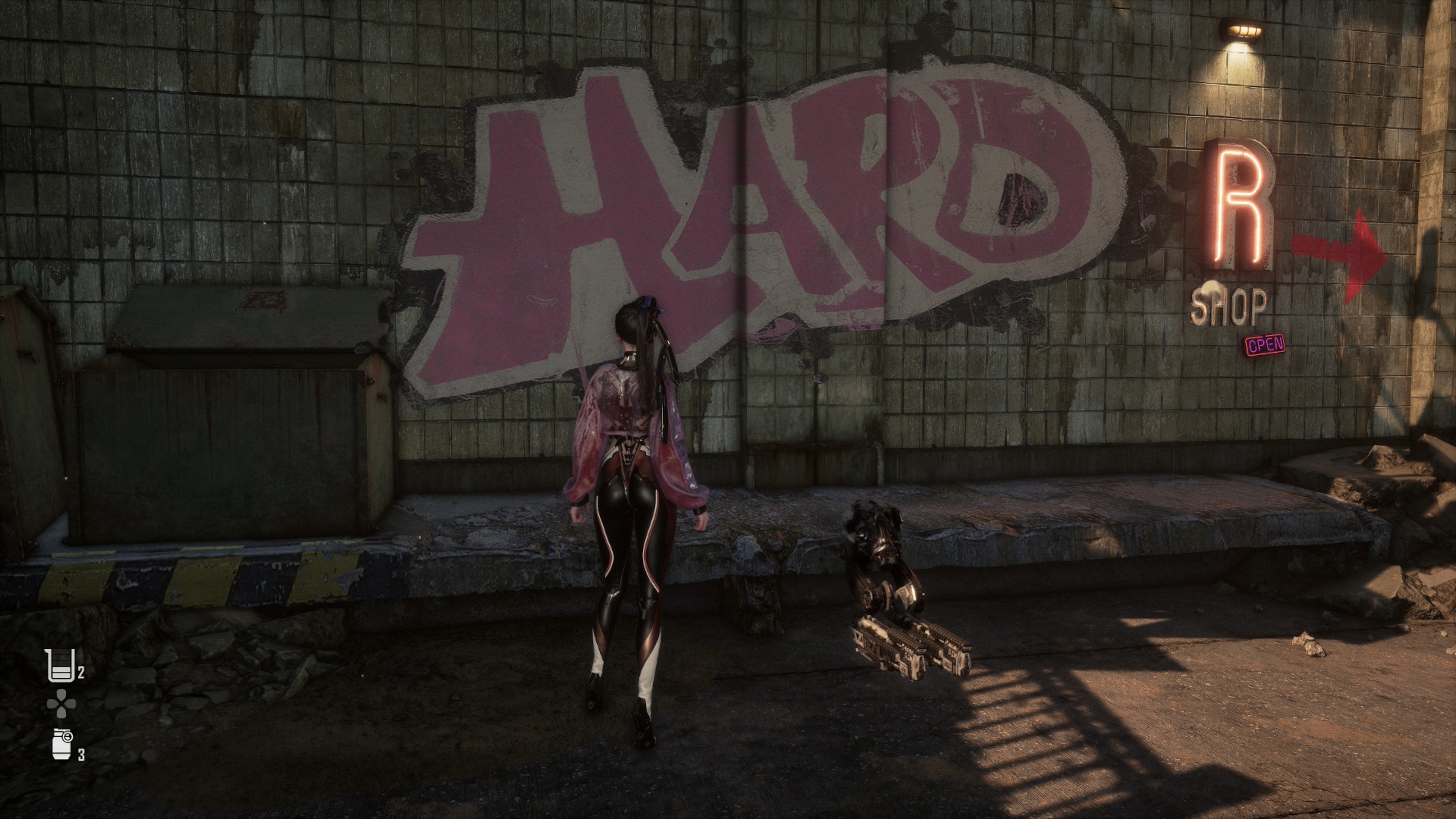 The 'Hard' graffiti, as seen in the original release of Stellar Blade (2024), Shift Up