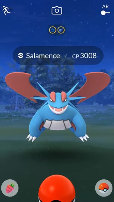 A wild Salamence stares down the player via Pokémon GO (2016), Niantic