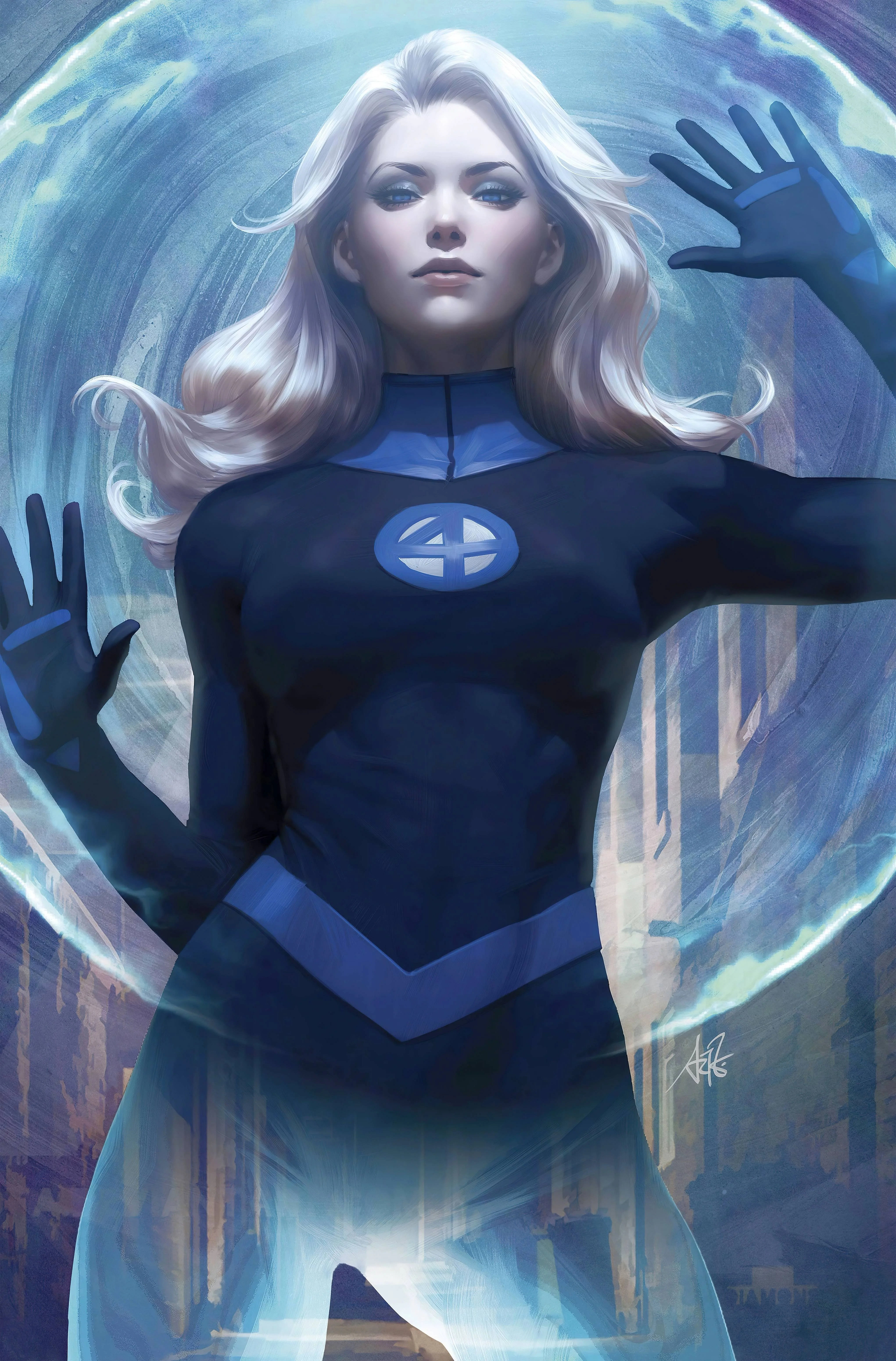 ComicXposure variant cover art by Stanley 'Artgerm' Lau via Fantastic Four Vol. 6 #1 "Signal in the Sky" (2022), Marvel Comics