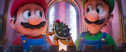 Mario (Chris Pratt) and Luigi (Charlie Day) face Bowser (Jack Black) in The Super Mario Galaxy