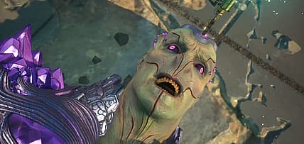 Brainiac (Jason Isaacs) meets his end via LuthorCorp data spike in Suicide Squad: Kill the Justice