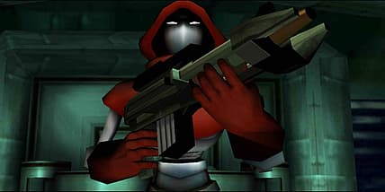 Gretel Mk II prepares to assault the robot factory in TimeSplitters 2 (2002), Eidos Interactive
