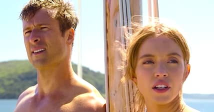Ben (Glen Powell) and Bea (Sydney Sweeney) devise a plan to make their exes jealous in Anyone But You (2023), Sony Pictures