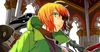 Chise, Elias, Ruth, Lucy, and Seth find themselves in trouble on Kore Yamazaki's cover to The Ancient Magus' Bride Vol. 13 (2020), Mag Garden