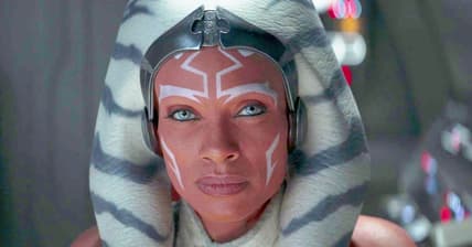 Ahsoka Tano (Rosario Dawson) listens to Grand Admiral Thrawn's (Lars Mikkelsen) final taunt in Ahsoka Season 1 Episode 8 "Part Eight: The Jedi, the Witch, and the Warlord" (2023), Disney