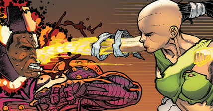 Fan Fei unleashes the Living Weapon upon King Killmonger in Avengers Vol. 8 #64 (2023), Marvel Comics. Words by Jason Aaron, art by Javier Garrón, David Curiel, and Cory Petit.