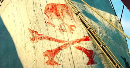 A pirate flag flapping in the wind in Skull & Bones (2024), Ubisoft